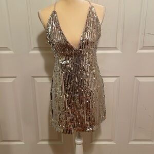 Gold mini sequin dress
